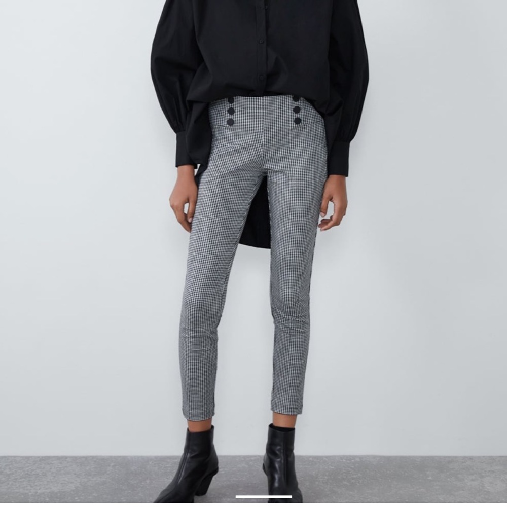 Zara Women mid-rise Gingham legging black/white